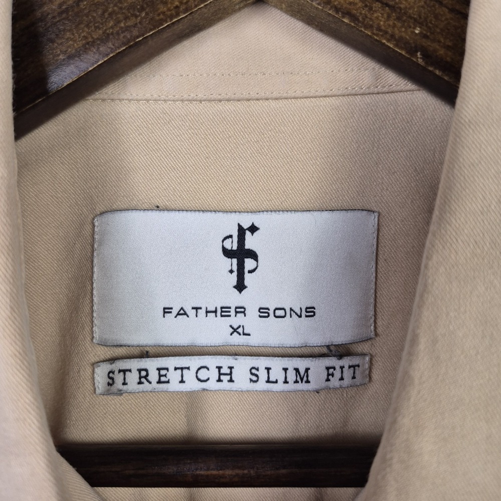 Father Sons Short Sleeve Khaki Tan Slim Fit Button Up Shirt Size XL - Picture 4 of 8